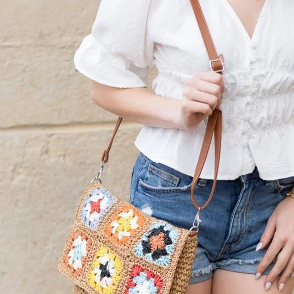 Sylvie Foldover Crochet Woven Crossbody - Picture 7 of 9